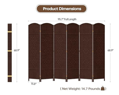 6 Panel Room Divider, 6 FT Wide Folding Screen Room Divider, Brown | Double Hinged Folding Screen Room Dividers for Patio Privacy - color: Brown, size: 6 Panels