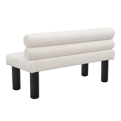 Christopher Knight Home Wally Boucle Upholstered Dining Bench, Modern Large Dining Room Chair, Entryway Ottoman Bench, Bedroom End of Bed Seating, Armless Desing and Wooden Frame, Milky White+Black - color: Milky White+black