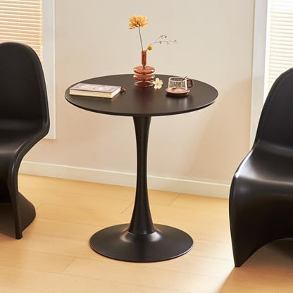 Round Dining Table, 27.6" Circle Tulip Table with Thickened Tabletop & Metal Pedestal, Mid Century Modern Bistro Table for Kitchen, Small Places, Living Room, Cafe (Black) - color: Black, size: 27.6"