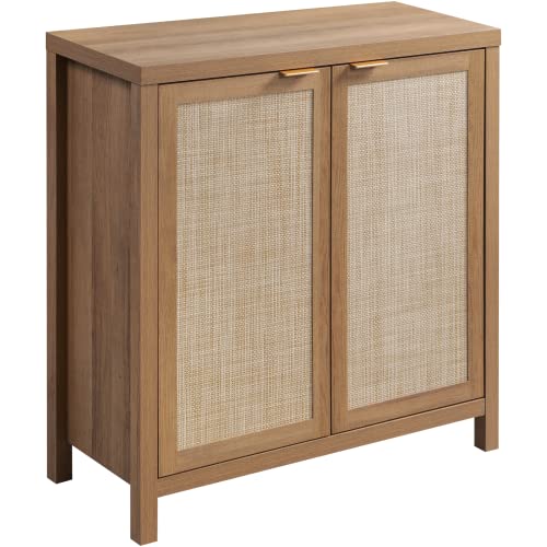 SICOTAS Sideboard Buffet Cabinet with Large Storage, Rattan Boho Credenza | Farmhouse Storage Cabinet Coffee Bar Cabinet with Adjustable Shelves, Buffet Console Table for Kitchen Living Room Hallway - color: Reclaimed Caramel Oak, size: 1 Piece