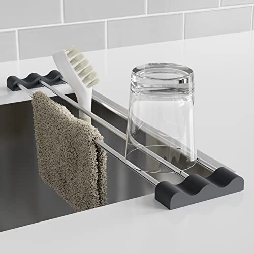Tomorotec Adjustable Over-The-Sink Kitchen Rack, BPA-Free, Black | Holds 16.5 Lbs; For Dishcloths, Sponges, and Brushes - Heat-Resistant Stainless Steel with Slim, Expandable Design - color: Black