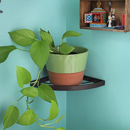 Bed Bath & Beyond Achla Designs 11.8" W Quarter-Round Roman Bronze Wrought Iron Corner Wall Plant Shelf, Powder Coated Finish