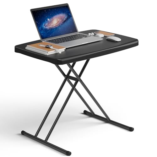 Folding Table 30 Inch - Small Desk Adjustable Height TV Tray for Laptop, Couch, Camping - Heavy Duty Utility Foldable Table for Small Spaces, No Assembly Required, Black Granite - color: Black, size: 30in