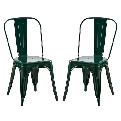 AC Pacific 18 Inch Seat Height Industrial Metal Dining Chairs, Stackable Kitchen or Bar Seat, Durable Modern Design, Versatile Accent Furniture, Set of 2, Dark Green - color: Dark Green, size: Set of 2
