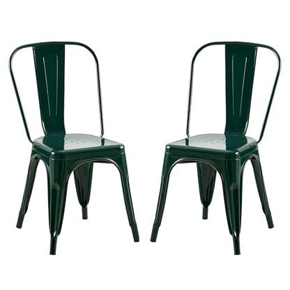 AC Pacific 18 Inch Seat Height Industrial Metal Dining Chairs, Stackable Kitchen or Bar Seat, Durable Modern Design, Versatile Accent Furniture, Set of 2, Dark Green - color: Dark Green, size: Set of 2