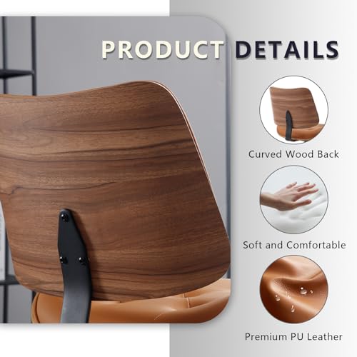 Armless Home Office Chair in Button Style, PU Leather Small, Brown | PU Leather Adjustable Height Computer Desk Chair, 360 Swivel Small No Arms Office Seat, Walnut Design Stool, 300LBS Cap - color: Brown, size: Button Style