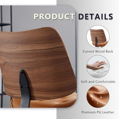 Armless Home Office Chair in Button Style, PU Leather Small, Brown | PU Leather Adjustable Height Computer Desk Chair, 360 Swivel Small No Arms Office Seat, Walnut Design Stool, 300LBS Cap - color: Brown, size: Button Style