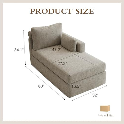 Chifee & Vingol Chaise Lounge with Right Armrest 31.89" Upholstered Modern Lounge Couch Sleeper Sofa with Cushions & Pillows for Living Room Bedroom Reading Nook,Taupe-1 - color: Taupe-1, size: Single Chaise-Right Armrest