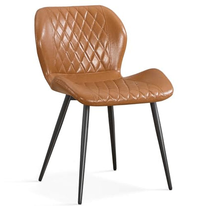 Dining Chair, Comfy Modern Dining Chairs with Thick Cushions, Upholstered Faux Leather Kitchen Side Chairs with Adjustable Metal Legs for Dining Room (Caramel) - color: Caramel, size: Set of 1
