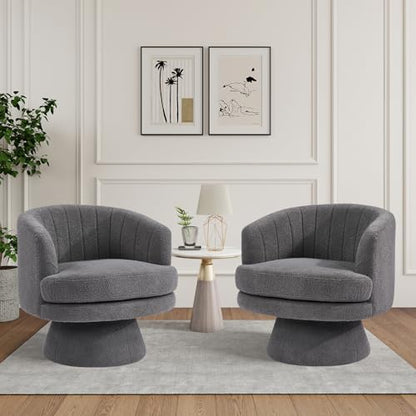 Swivel Accent Chair with Armrest, Modern 360 Degree Swivel Barrel Chair with Curve Back and Soft Cushion,Comfy Round Sherpa Teddy Armchair Single Sofa for Living Room,Bedroom, Dark Grey - color: Dark Grey
