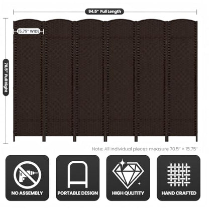 6 Panel Folding Room Divider,Woven Privacy Screen,Chocolate | Solid wood frame, handcrafted diamond pattern, 6FT tall, extends to 94.5 inches wide, no assembly required - color: Chocolate, size: 6-Panel