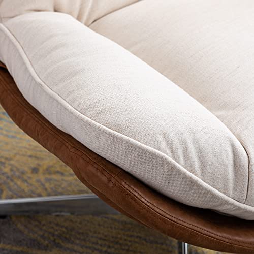 DUOMAY Linen Swivel Lounge Chair, Beige | High Back Upholstered Accent Chair With Chrome Base, Armless Comfy Recliner Single Sofa Chair for Living Room, Office - color: Beige, size: Set of 1