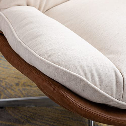 DUOMAY Linen Swivel Lounge Chair, Beige | High Back Upholstered Accent Chair With Chrome Base, Armless Comfy Recliner Single Sofa Chair for Living Room, Office - color: Beige, size: Set of 1