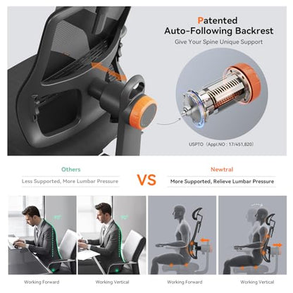 Ergonomic Home Office Chair, High Back Desk Chair with Unique Adaptive Lumbar Support, Adjustable Headrest, Seat Depth Adjustment, 96°-126° Tilt Function, Adjustable Armrest Recliner - color: Black