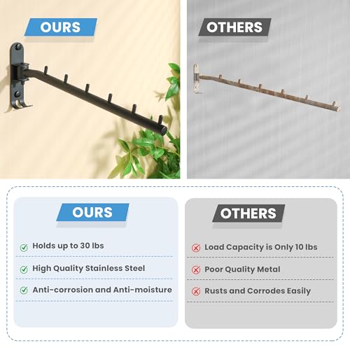 Mooche Swing Clothes Hanger Rack, Garment Racks 11.93" Long, Balck | 180°Rotation Laundry Drying Rack 304 Stainless Steel Space Saving Wall Mounted for Laundry Room Bedroom Balcony - color: Black, size: 1 Pack (6 Hooks)
