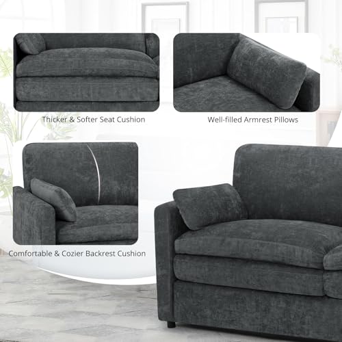 89" Chenille Soft Sofa w/Well-Filled Backrests, Grey | Modern Couch w/Plump Pillows, 3 Seater Upholstered Couch w/Thick & Comfy Cushions for Living Room, Bedroom - color: Grey, size: Sofa