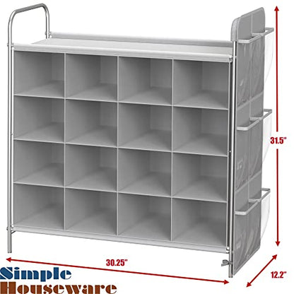 Simple Houseware 4-Tier 16 Cube Shoe Cubby Rack Organizer, Gray