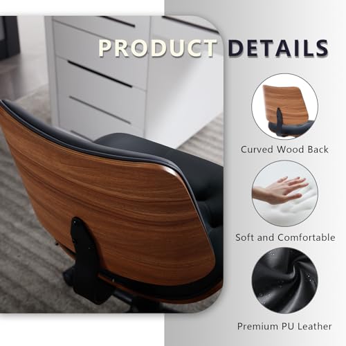 Armless Home Office Chair in Button Style, PU Leather Small, Black | PU Leather Adjustable Height Computer Desk Chair, 360 Swivel Small No Arms Office Seat, Walnut Design Stool, 300LBS Cap - color: Black, size: Button Style