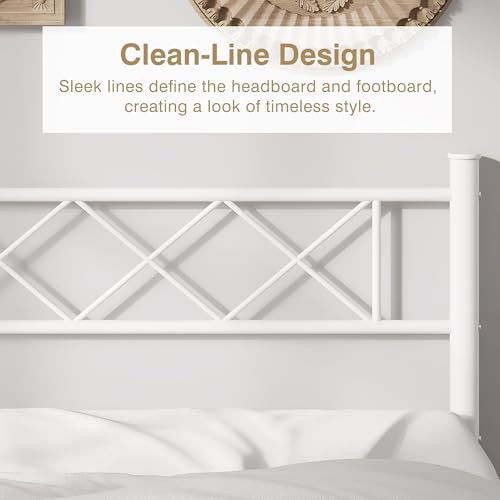VECELO Twin Size Bed Frame with Headboard, Heavy Duty Bedframe with Strong Metal Slats, No Box Spring Needed & Easy Assembly, Pure White - color: Pure White, size: Twin