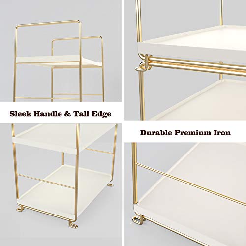 2-Tier Kitchen Spice Rack - Freestanding Stackable Bathroom Countertop Storage Shelf - Cosmetic Organizer Holder- Square Standing Rack (Golden) - color: Golden