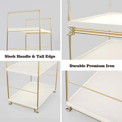 2-Tier Kitchen Spice Rack - Freestanding Stackable Bathroom Countertop Storage Shelf - Cosmetic Organizer Holder- Square Standing Rack (Golden) - color: Golden