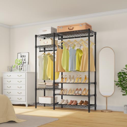 VIPEK V2S Heavy Duty Clothes Rack Portable Closet Organizer, Black | Closet System with 6 Tiers Adjustable Wire Shelves Shoe Shelves Metal Freestanding Clothing Rack for Walk-in Closet 750LBS - color: Black, style: V2S