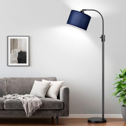 Nintiue Upgraded Modern Arc Dimmable Tall Standing Floor Lamp with Blue Shade, 1200 Lumens LED Bulb Included, for Living & Reading Room, Bedroom, Office & Nursery, Black - color: Matte Black-Blue Shade