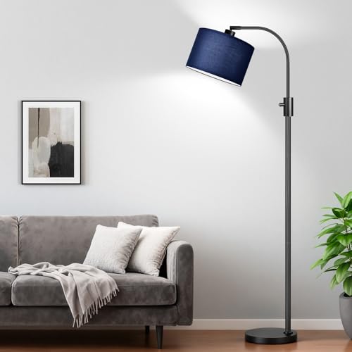 Nintiue Upgraded Modern Arc Dimmable Tall Standing Floor Lamp with Blue Shade, 1200 Lumens LED Bulb Included, for Living & Reading Room, Bedroom, Office & Nursery, Black - color: Matte Black-Blue Shade