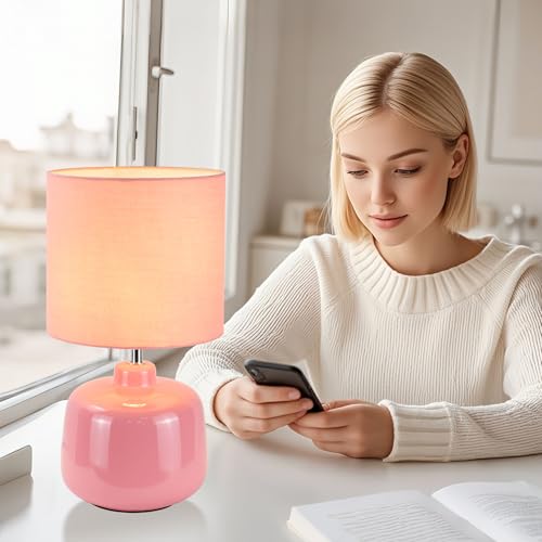 Oslo Small Ceramic Table Lamp for Living Room and Bedroom,Modern Kids Night Table Lamp,Φ7.09×H13.39IN,Bulb Excluded,Pink - color: Pink
