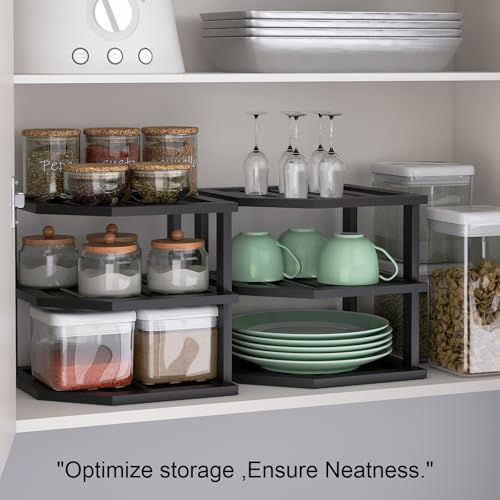 VERTORGAN 3 Tier Bamboo Dish Drying Rack,Corner Shelf 2 Pack(Black) | Pantry Storage,Dish Rack,Spice Rack,Corner Organizer,Kitchen Counter Shelves,Kitchen Storage,Holds Plates - color: Black, size: 2 PC