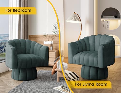 Dewhut Swivel Accent Chair, Barrel Accent Chair, Faux Leather, Navy | Faux leather Upholstered Round Arm Chair with 360° Swivel Base, Mid Century Modern Living Room Chair - color: Navy-faux Leather