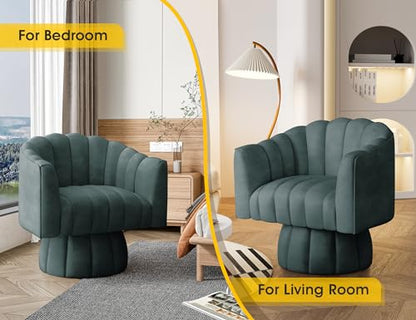 Dewhut Swivel Accent Chair, Barrel Accent Chair, Faux Leather, Navy | Faux leather Upholstered Round Arm Chair with 360° Swivel Base, Mid Century Modern Living Room Chair - color: Navy-faux Leather