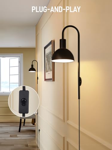 TORCHSTAR 26 Inch Wall Light Fixture, Metal, Plug-in, E26 Base, Black | Wall Mounted Lamp with On/Off Switch for Living Room, Reading Nook, Bedroom, Bulb Not Included - color: Black