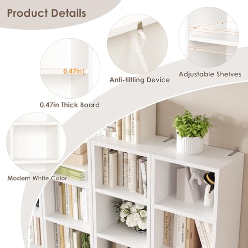 FOTOSOK 2 Pcs 71'' Tall Narrow Bookshelf, 8-Tier Media Tower Rack Set of 2 | CD DVD Storage Cabinet with Adjustable Shelves, Tall Narrow Bookcase Skinny Display Bookshelf Slim Shelf, White - color: White
