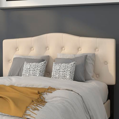 EMMA + OLIVER Beige Full Tufted Headboard | Adjustable Bed Rail Slots, Fabric Upholstered - color: Beige, size: Full
