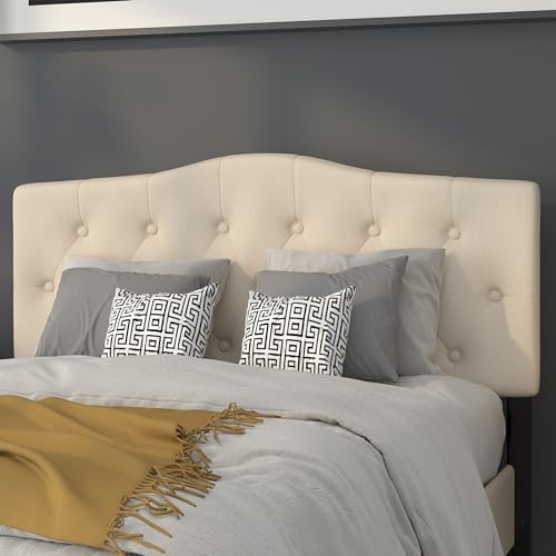 EMMA + OLIVER Beige Full Tufted Headboard | Adjustable Bed Rail Slots, Fabric Upholstered - color: Beige, size: Full