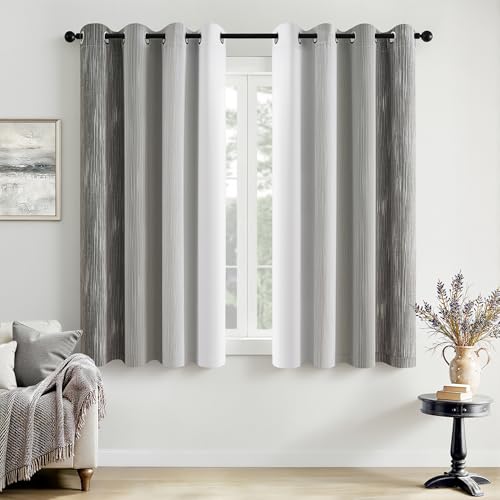MIULEE Grey and Greyish White Ombre Blackout Curtains 52Wx54L Set of 2 | Full Room Darkening,Thermal Insulated,54 Inch Long,Grommet Drapes for Bedroom/Living Room,Modern Window Treatments - color: Grey and Greyish White, size: 52"W x 54"L (Pack of 2)