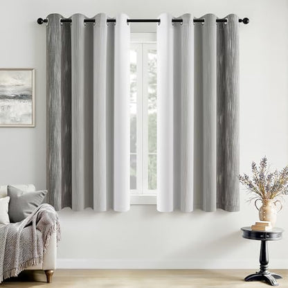 MIULEE Grey and Greyish White Ombre Blackout Curtains 52Wx54L Set of 2 | Full Room Darkening,Thermal Insulated,54 Inch Long,Grommet Drapes for Bedroom/Living Room,Modern Window Treatments - color: Grey and Greyish White, size: 52"W x 54"L (Pack of 2)