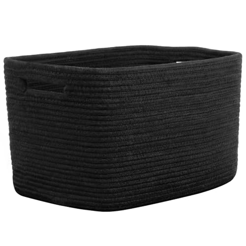 Storage Baskets for Organizing, 14 x 10 x 9” Closet Shelf Woven Baskets, Square Bins with Handles, Cotton Rope Basket for Clothes, Office, Room, Black 1pack - color: Black, size: 1pc