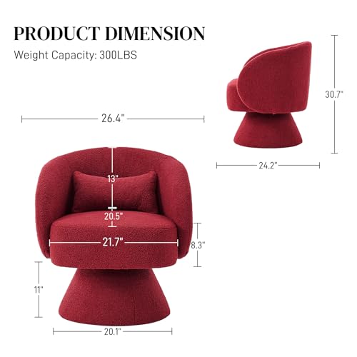 Swivel Barrel Chair Set of 2 , 360 Degree Small Accent Chair, Boucle Red | Modern 360 Degree Swivel Barrel Chair Set, Comfy Small Vanity Accent Chair with Pillow for Living Room,Bedroom,Office - color: Red