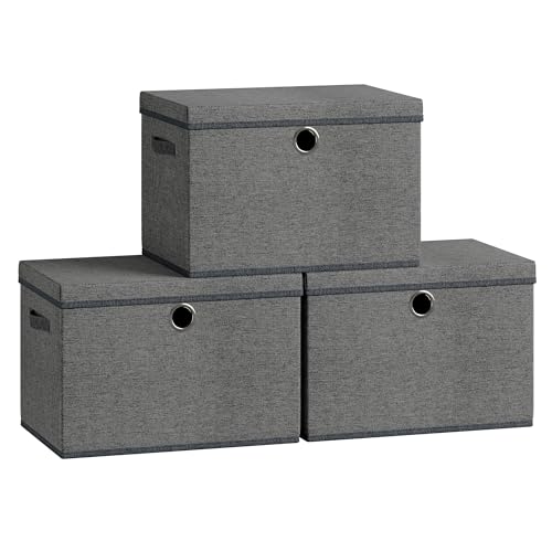 SONGMICS Large Storage Bins with Lids, 3 Pack Foldable Storage Boxes | 3 Pack Foldable Storage Boxes, 41 Quart Fabric Closet Organizer, 16.9"L x 11.8"W x 11.8"H, Slate Gray URFB545GN01 - color: Slate Gray（With Lids）, size: 41 Quart- 3 pack