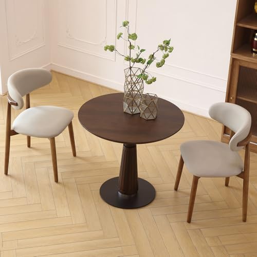 Round Dining Table 31.5" for 2-4, Small Kitchen Table, Walnut | Water-Resistant Small Dining Table with Round Pedestal Base, 0.7"Solid Wood, 200lbs Capacity,for Living Room Small Space