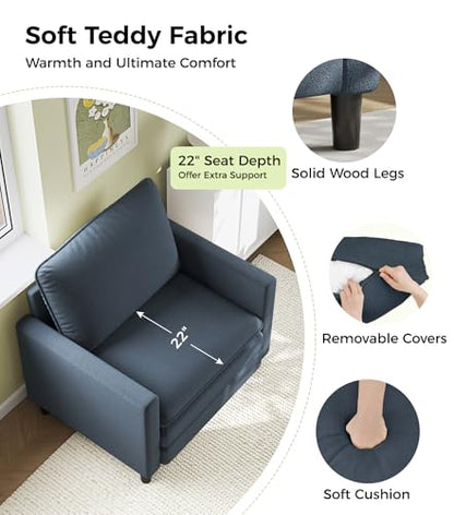 Welzona 3-Layers Cloud Accent Chair, 33" Reading Chair, Teddy Arm Chairs | Comfy Teddy Fabric, Washable Covers, Tool-Free Setup, All-wood Couch Chair for Living Room, Bedroom, Reading Nook, Blue Grey - color: Blue Grey, size: cloud chair