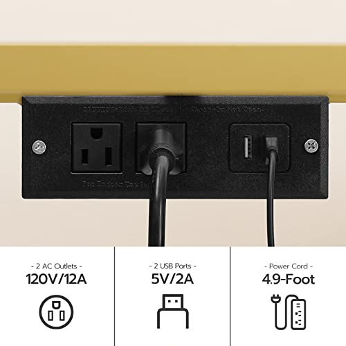 HOOBRO TV Stand with LED Lights and Power Outlets for TVs up to 65", Modern 55 Inch Tempered Glass TV Console Table with Open Shelves, Media Entertainment Center for Living Room, Gold GD145UDS01 - size: 55 Inch