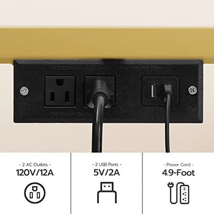 HOOBRO TV Stand with LED Lights and Power Outlets for TVs up to 75", Modern 63 Inch Tempered Glass TV Console Table with Open Shelves, Media Entertainment Center for Living Room, Gold GD165UDS01 - size: 63 Inch