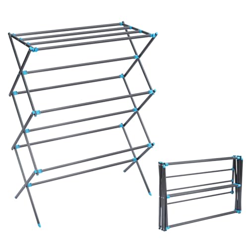 Clothes Drying Rack, Foldable 2-Level Drying Rack Clothing, Stainless Steel Free-Standing Laundry Airer, with Height-Adjustable 4 Wings, Matte Black - color: Graphite, size: Small