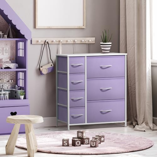 Sorbus Dresser with 7 Drawers - Furniture Storage Chest for Kid’s, Teens, Bedroom, Nursery, Playroom, Clothes, Toys - Steel Frame, Wood Top, Tie-dye Fabric Bins (7-Drawer, Pastel Purple) - color: Pastel Purple