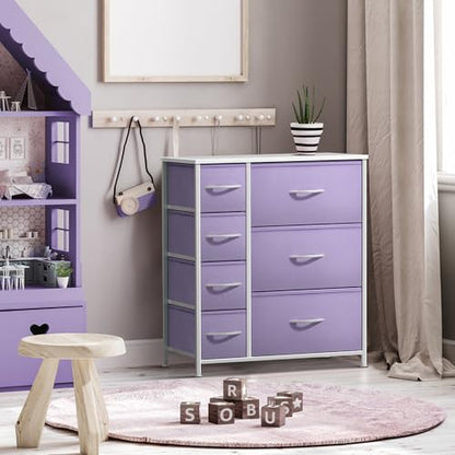 Sorbus Dresser with 7 Drawers - Furniture Storage Chest for Kid’s, Teens, Bedroom, Nursery, Playroom, Clothes, Toys - Steel Frame, Wood Top, Tie-dye Fabric Bins (7-Drawer, Pastel Purple) - color: Pastel Purple