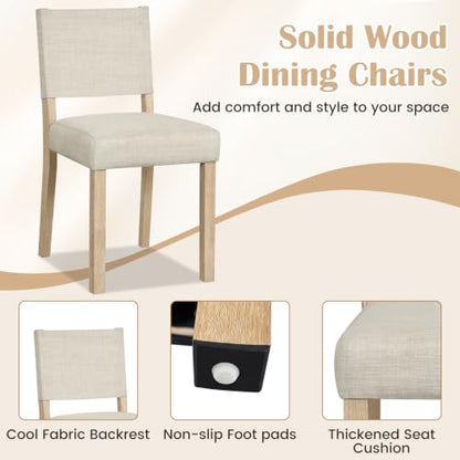 Giantex Set of 2 Upholstered Dining Chairs with Linen Fabric Seat | Kitchen Chairs with Solid Rubber Wood Legs & Backrest, Modern Accent Side Chairs for Living Room, Kitchen, Home Office