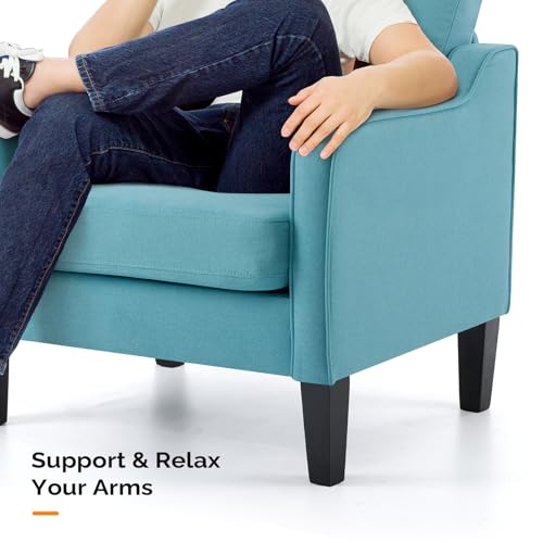 VINGLI Accent Chairs for Living Room Mid Century Modern Chair Sofa Chair Upholstered Arm Chair with Scooped Arms for Bedroom, Apartment, Office, Studio, Waiting Room, Play Room - color: Teal Blue